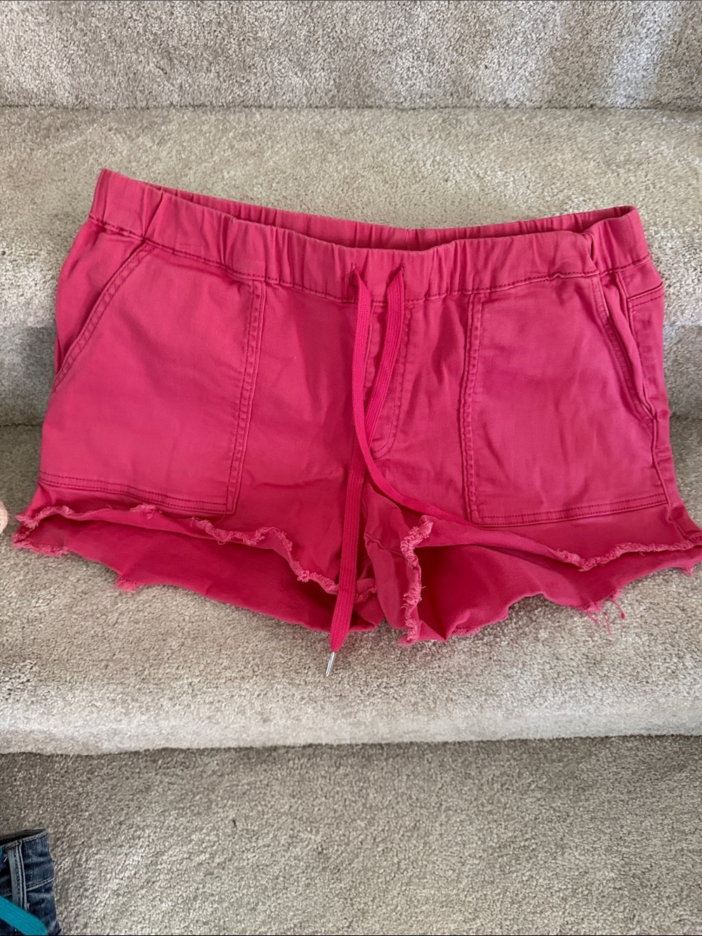 YMI Women’s Pink Drawstring Frayed Hem Shorts